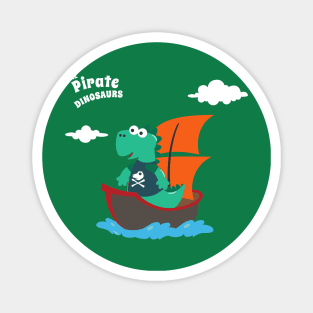 Vector illustration of dinosaur pirate on a ship at the sea Magnet